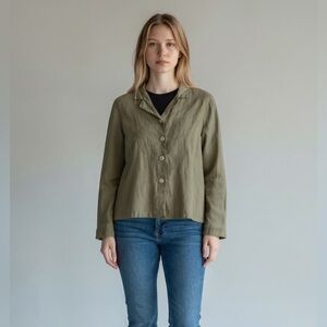 Bryn Walker 100% linen lagen look button top‎ olive sz M
